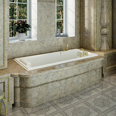 Акриловая ванна Fra Grande Русильон (180*90 см, прямоугольная, с каркасом, с подголовником, комплектация золото)