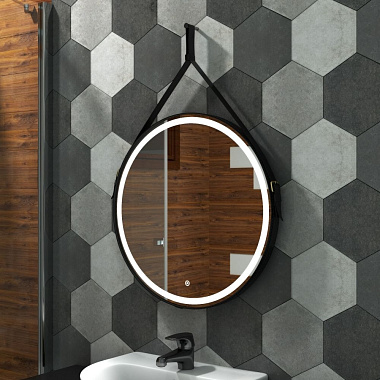 Зеркало для ванной комнаты Uperwood Round (80 см, LED подсветка, сенсор, черный ремень)