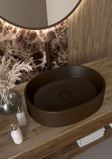 Раковина для ванной комнаты накладная Treia Aries (54,5*42 см, овальная, трюфель)