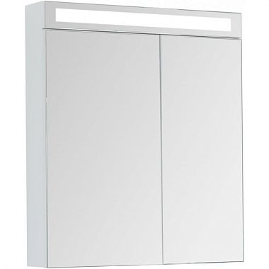 Шкаф с зеркалом для ванной Dreja Max (70 см, LED-подсветка, 2 дверцы, 4 стеклянные полки, белый глянец)