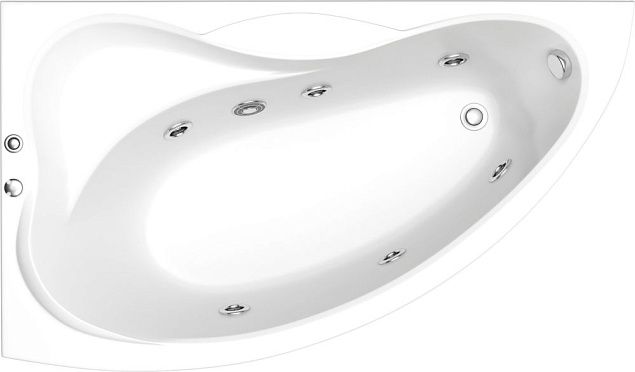Акриловая ванна Bas Вектра (150*90 см, угловая ассиметричная, правая, с гидромассажем, с каркасом, со сливом-переливом)